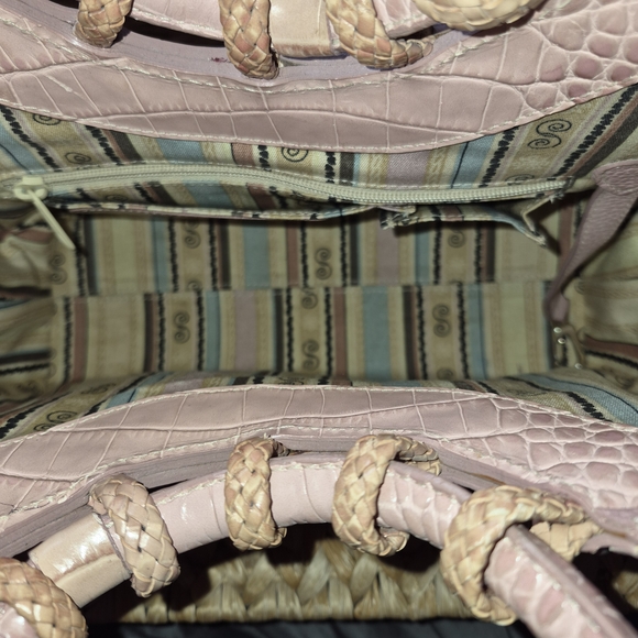 Vintage Brighton Leili Dusty Rose Pink Straw Leather Woven Handbag - Picture 12 of 13